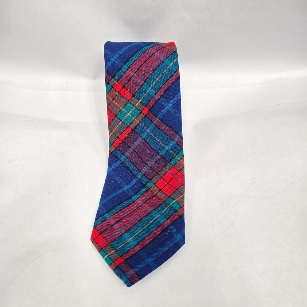 Pendleton Mens Plaid Wool Tie Blue Red Green Tartan Made in USA 100% Virgin Wool